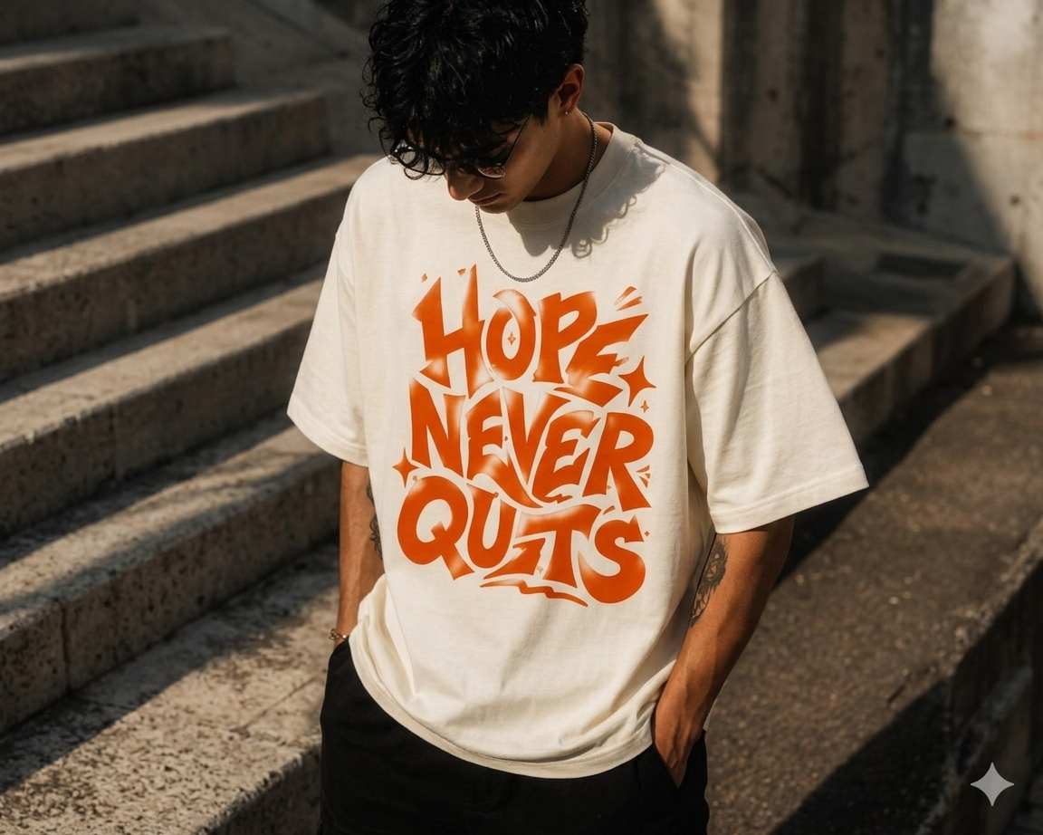 Hope Never Quits Oversized T-Shirt | Premium Cotton Graphic Tee