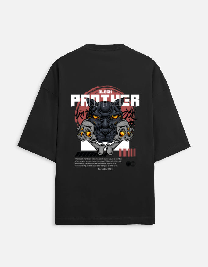 Oversized Black Panther Streetwear Graphic Tee – Premium Heavyweight Cyberpunk Drop Shoulder T-Shirt